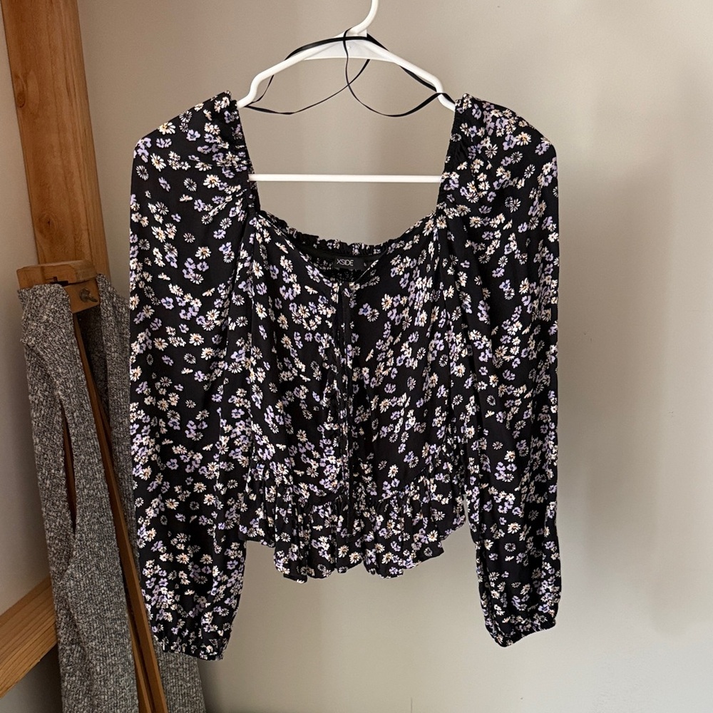 Floral Purple & Black Blouse